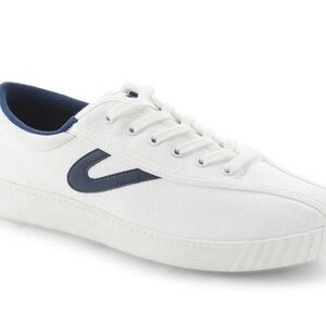 Women's White Canvas Sneakers with Navy Accent